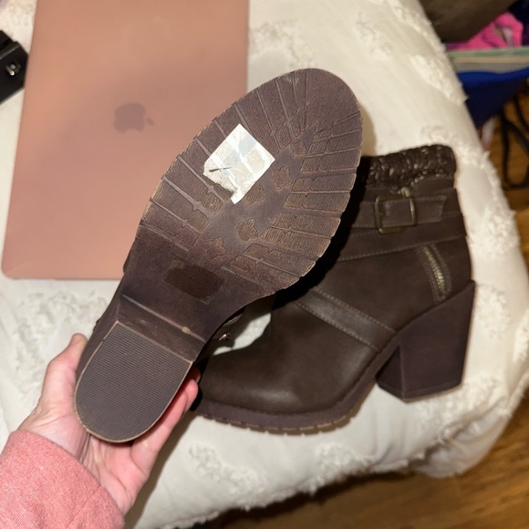 Charlotte Russe Dark Brown Ankle Boots with Buckle and Knit Trim - Picture 2 of 5
